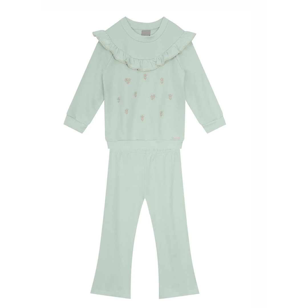 Conjunto Infantil Mundi Blusão Bordado Babado E Calça Flare