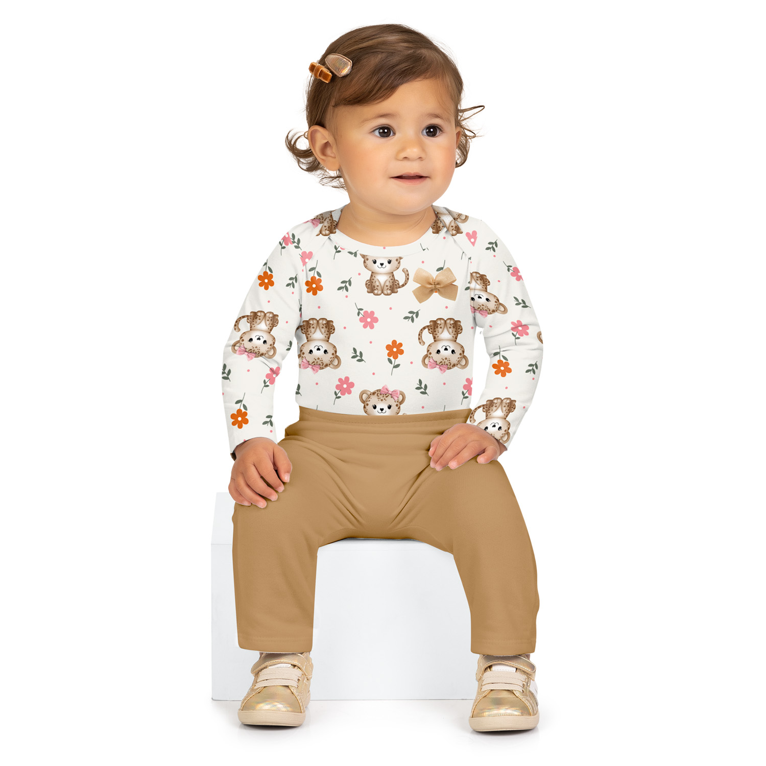 Conjunto Bebê Kyly Body Manga Longa Onça E Calça