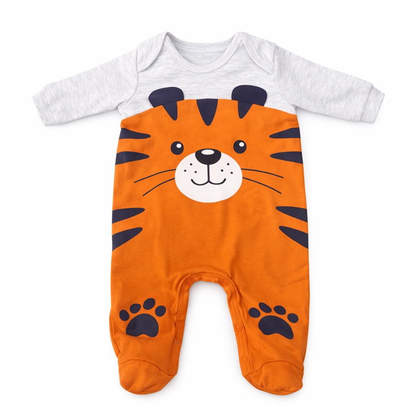Macacão Longo Bebê Kyly Estampa Tigre Cotton