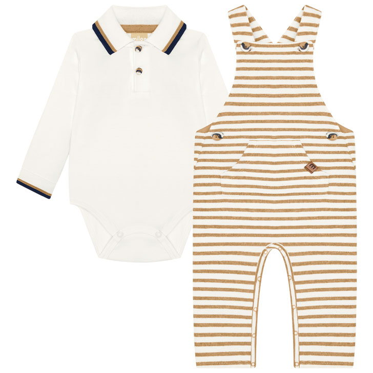 Macacão Jardineira Bebê Milon Body Gola Polo 2 Peças
