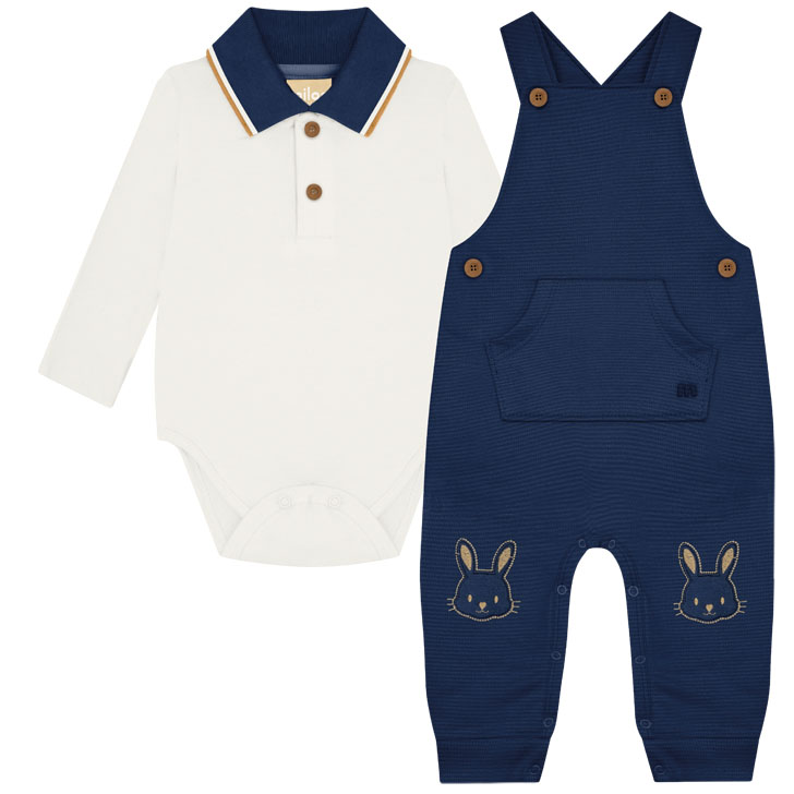 Macacão Bebê Milon Coelho E Body Gola Polo 2 Peças