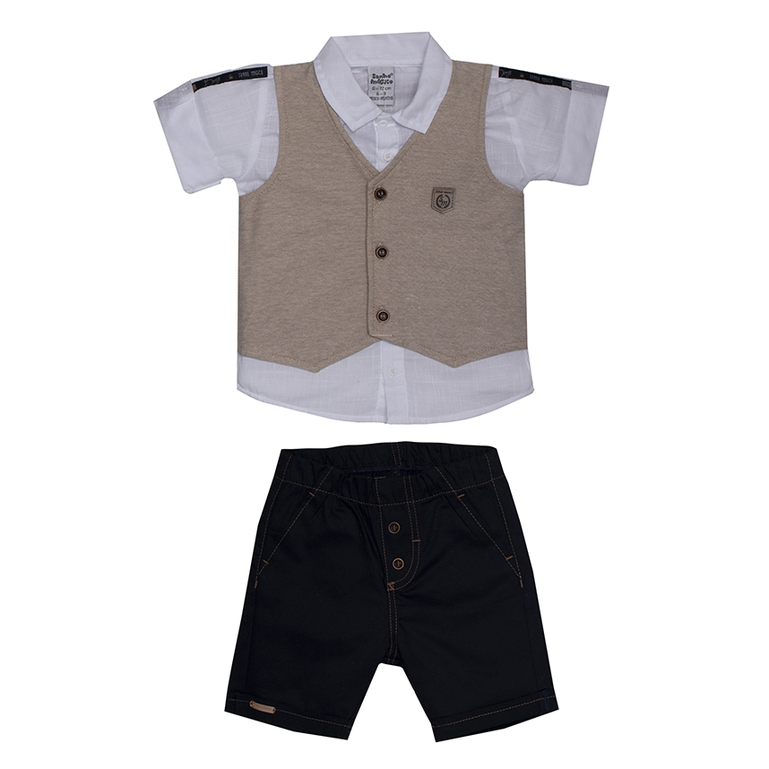 Conjunto Infantil Sonho Mágico Camiseta, Colete e Bermuda