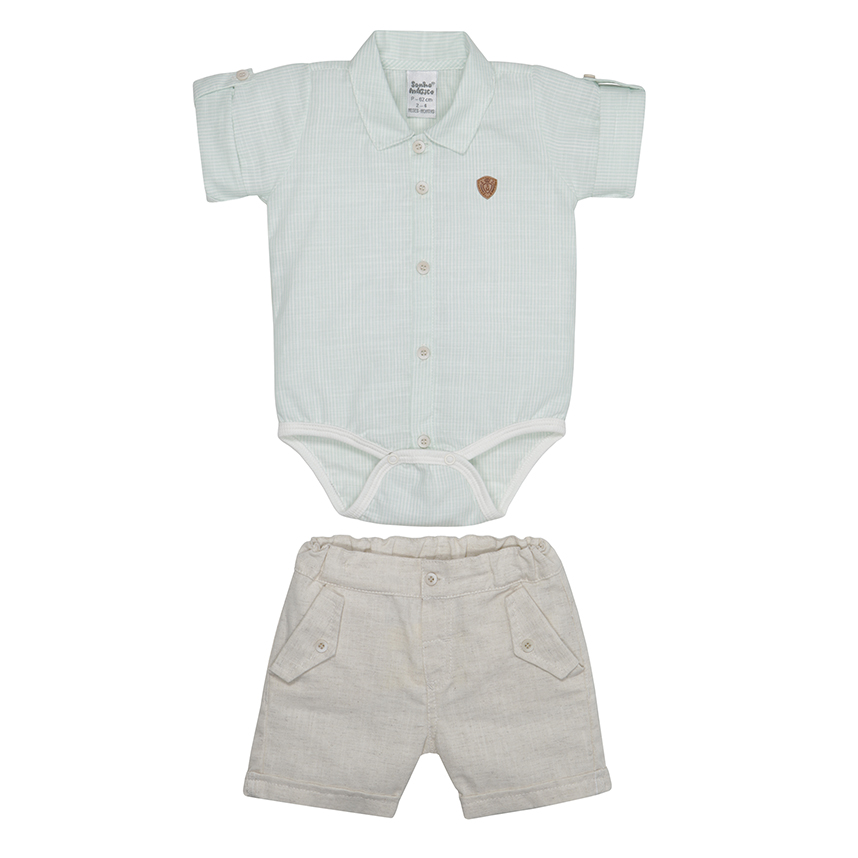 Conjunto Bebê Sonho Mágico Body Listrado E Bermuda Sarja
