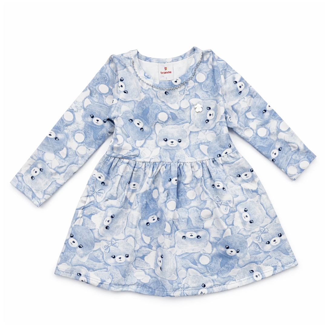 Vestido Infantil Brandili Manga Longa Estampa Ursinhos