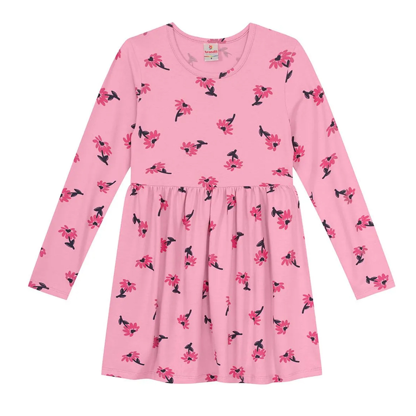 Vestido Infantil Brandili Manga Longa Estampa Flores