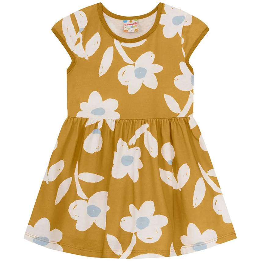 Vestido Infantil Brandili Manga Curta Estampado Meia Malha