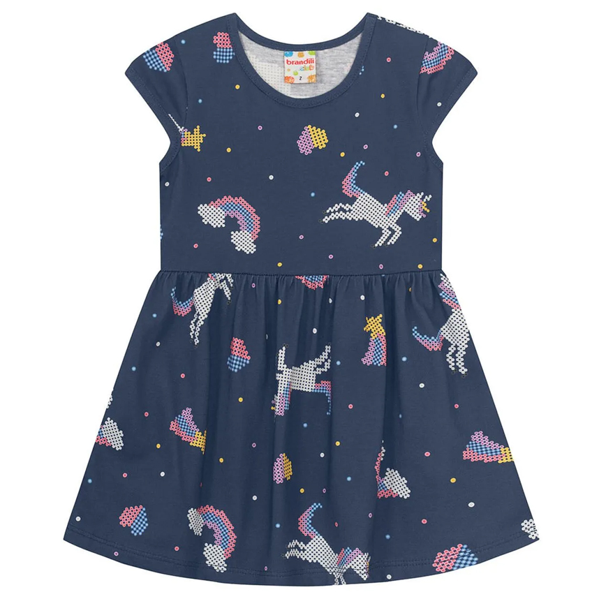 Vestido Infantil Brandili Manga Curta Estampado Meia Malha Vestido Infantil Brandili Manga Curta Estampado Meia Malha