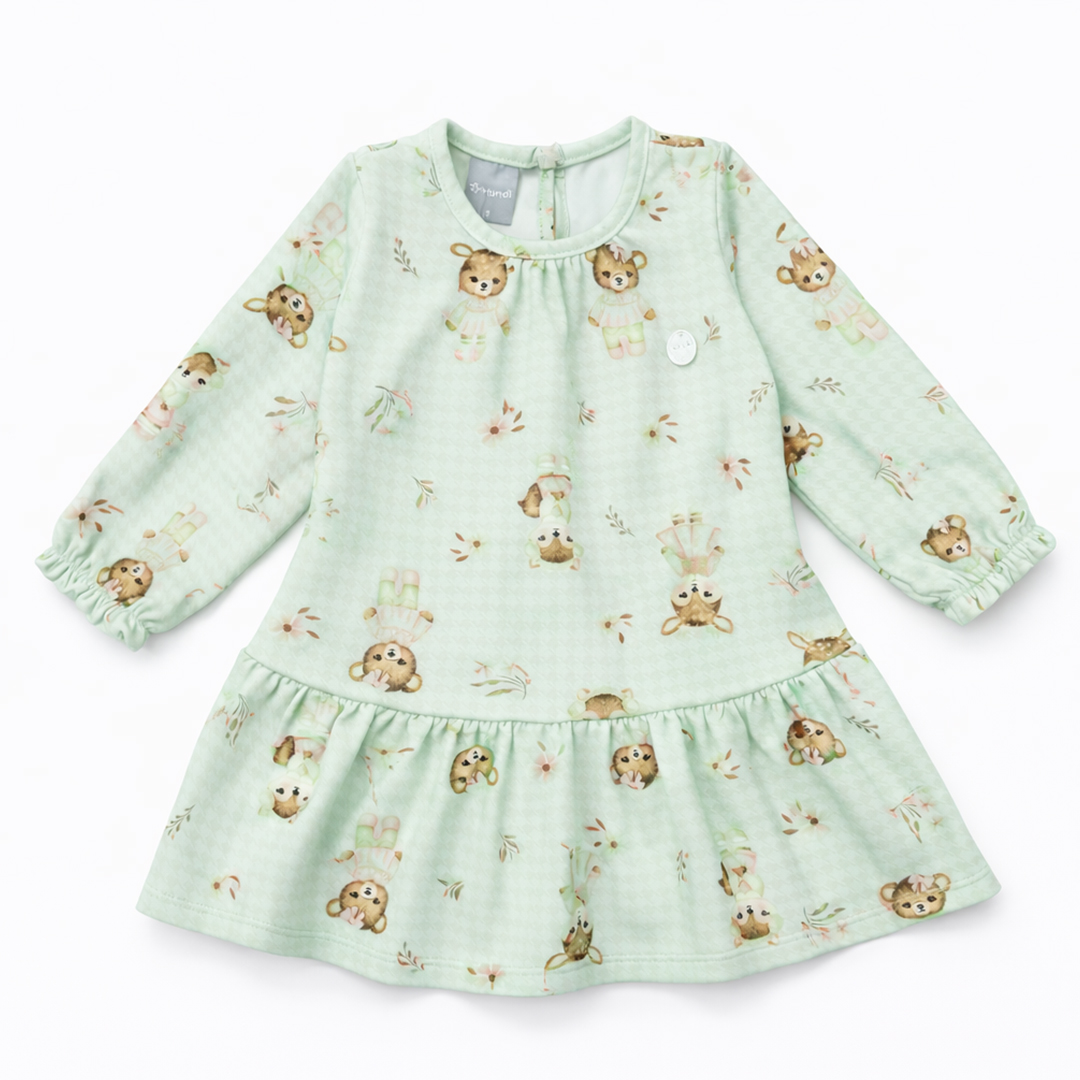 Vestido Infantil Mundi Manga Longa Estampa Ursinhos Vestido Infantil Mundi Manga Longa Estampa Ursinhos