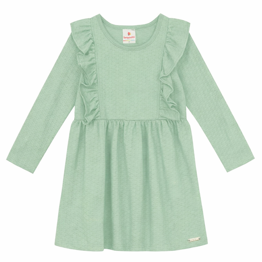 Vestido Infantil Brandili Manga Longa com Babado na Pala