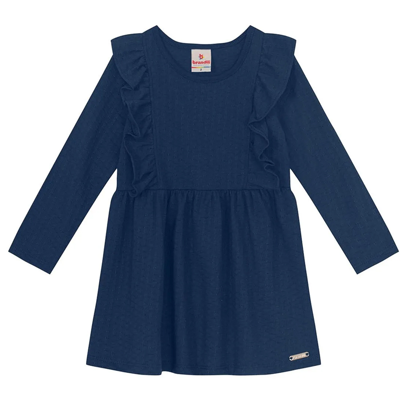 Vestido Infantil Brandili Manga Longa com Babado na Pala Vestido Infantil Brandili Manga Longa com Babado na Pala