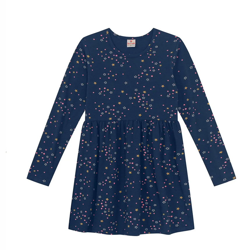 Vestido Infantil Brandili Manga Longa Estampa Flores Vestido Infantil Brandili Manga Longa Estampa Flores