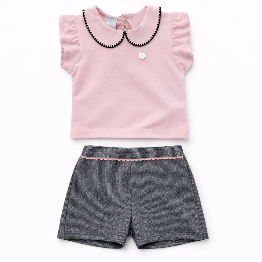Conjunto Infantil Mundi Blusa Manga Curta com Gola E Short Conjunto Infantil Mundi Blusa Manga Curta com Gola E Short