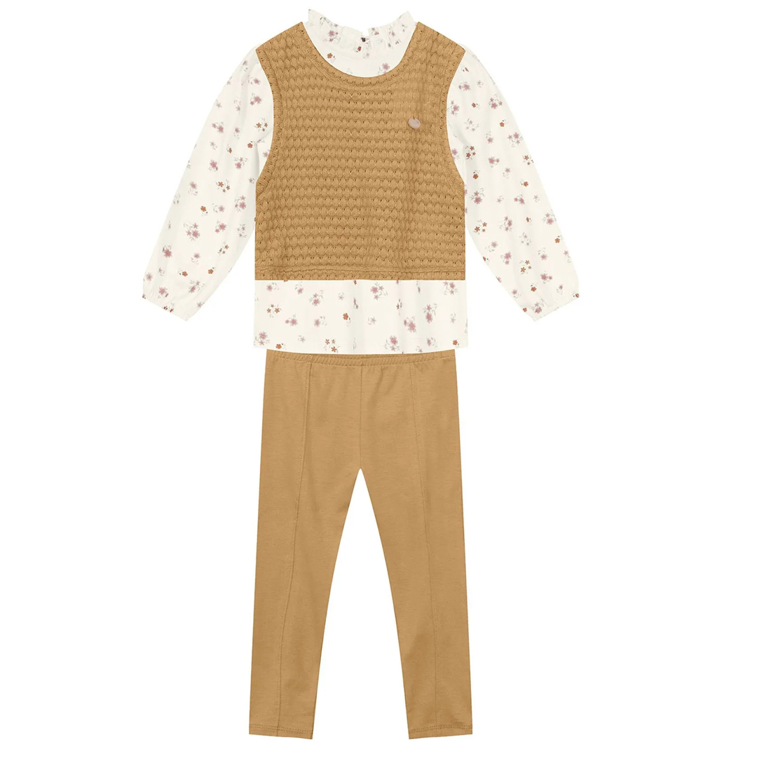 Conjunto Infantil Mundi Blusa com Colete Em Tricô E Legging