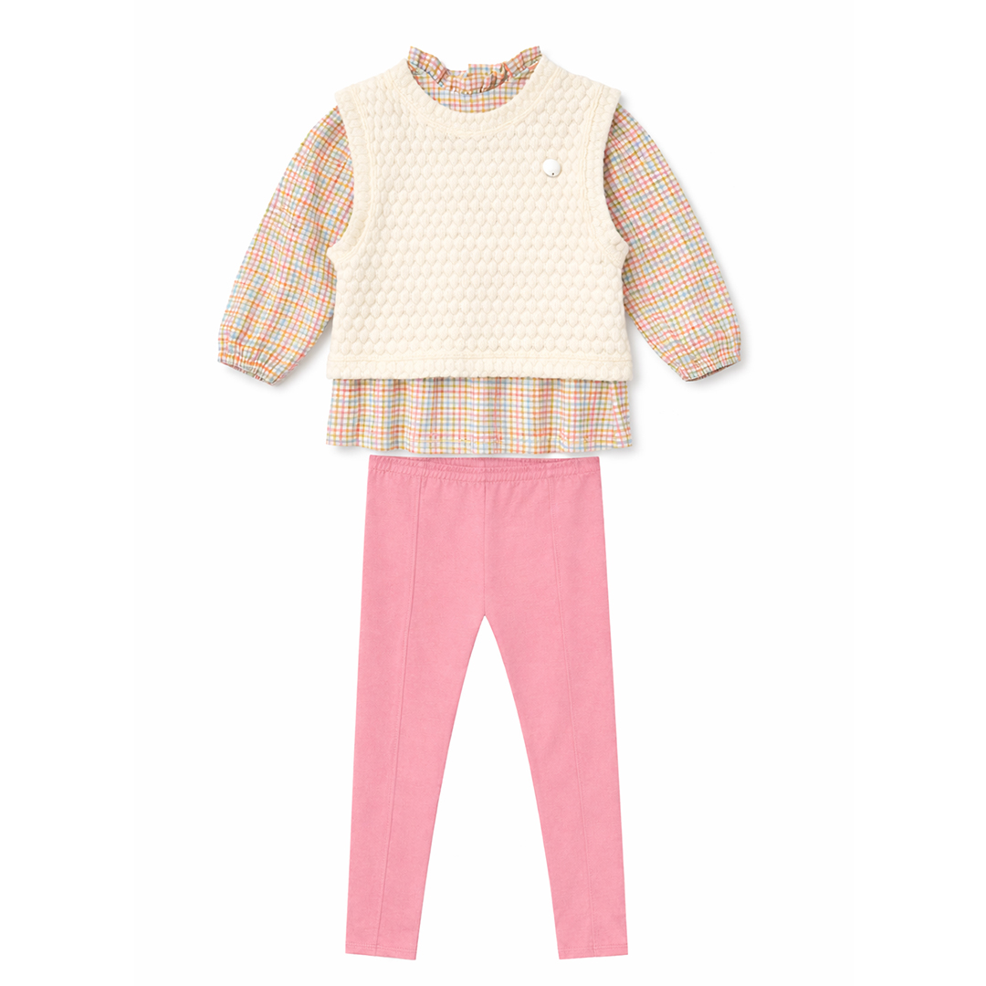 Conjunto Infantil Mundi Blusa com Colete Em Tricô E Legging