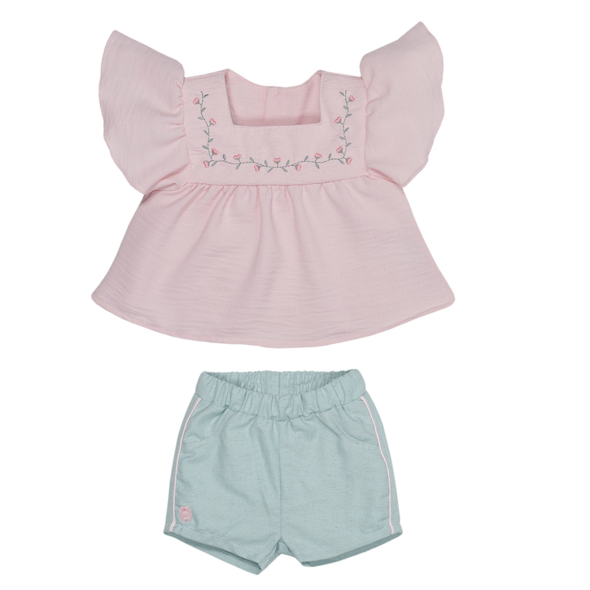 Conjunto Infantil Sonho Mágico Blusa Bordada Flor E Short