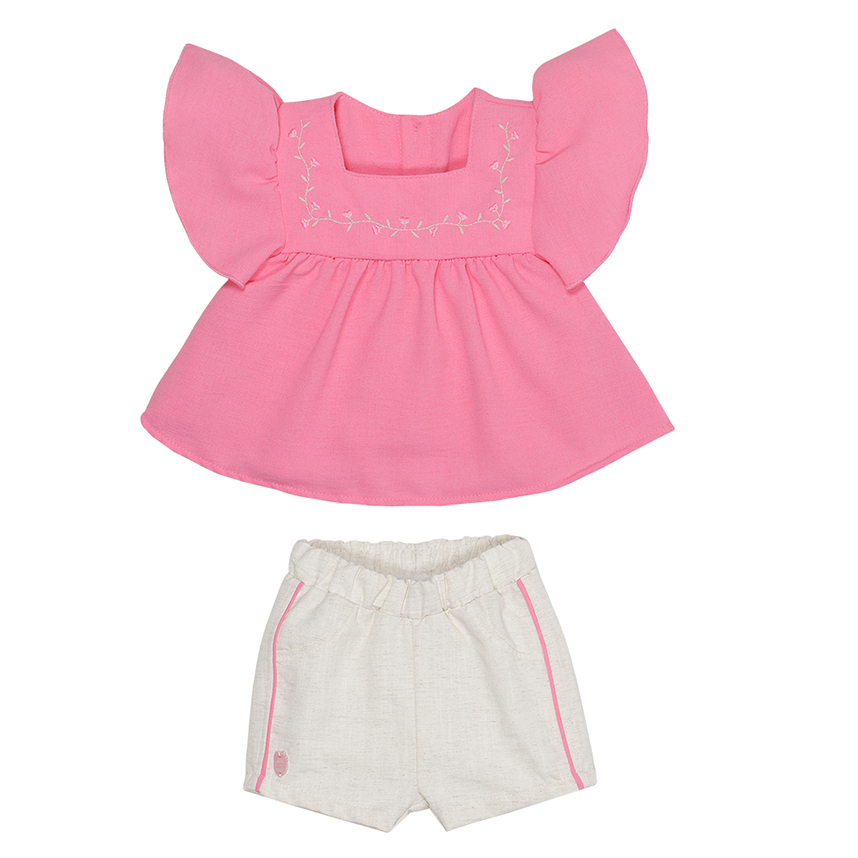Conjunto Infantil Sonho Mágico Blusa Bordada Flor E Short