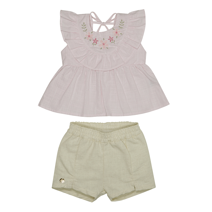 Conjunto Infantil Sonho Mágico Blusa Bordada Flor e Short