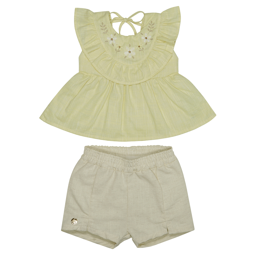 Conjunto Infantil Sonho Mágico Blusa Bordada Flor e Short