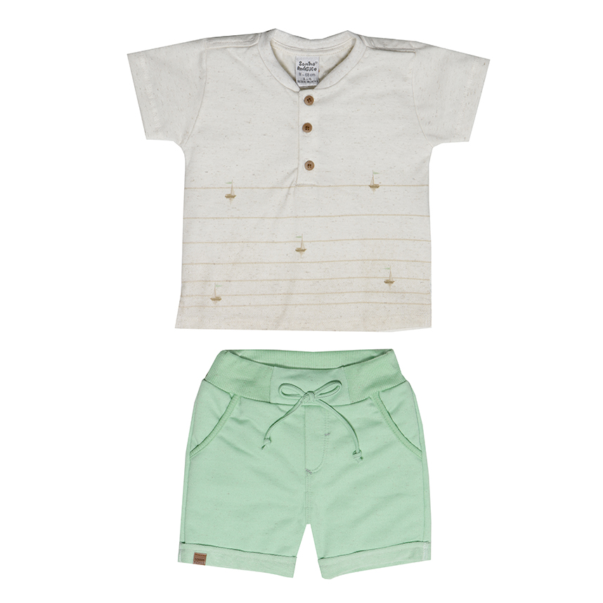 Conjunto Infantil Sonho Mágico Camiseta Barcos E Bermuda