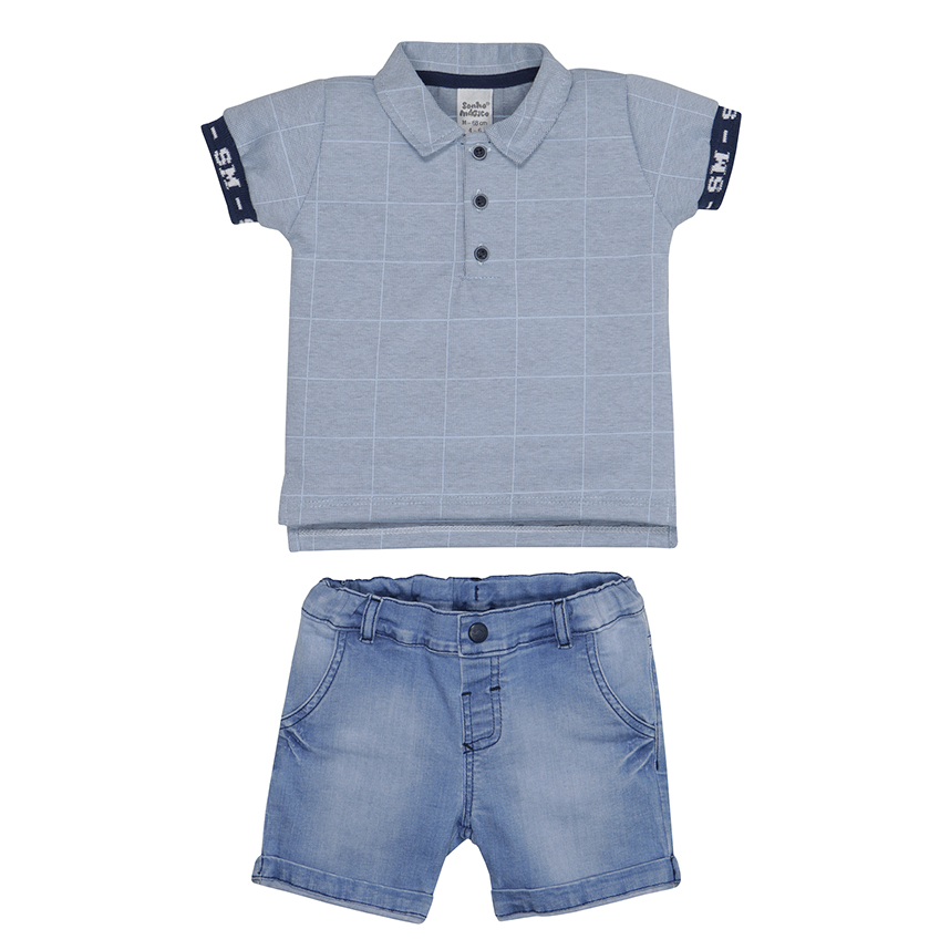 Conjunto Infantil Sonho Mágico Camiseta Polo Xadrez E Bermuda