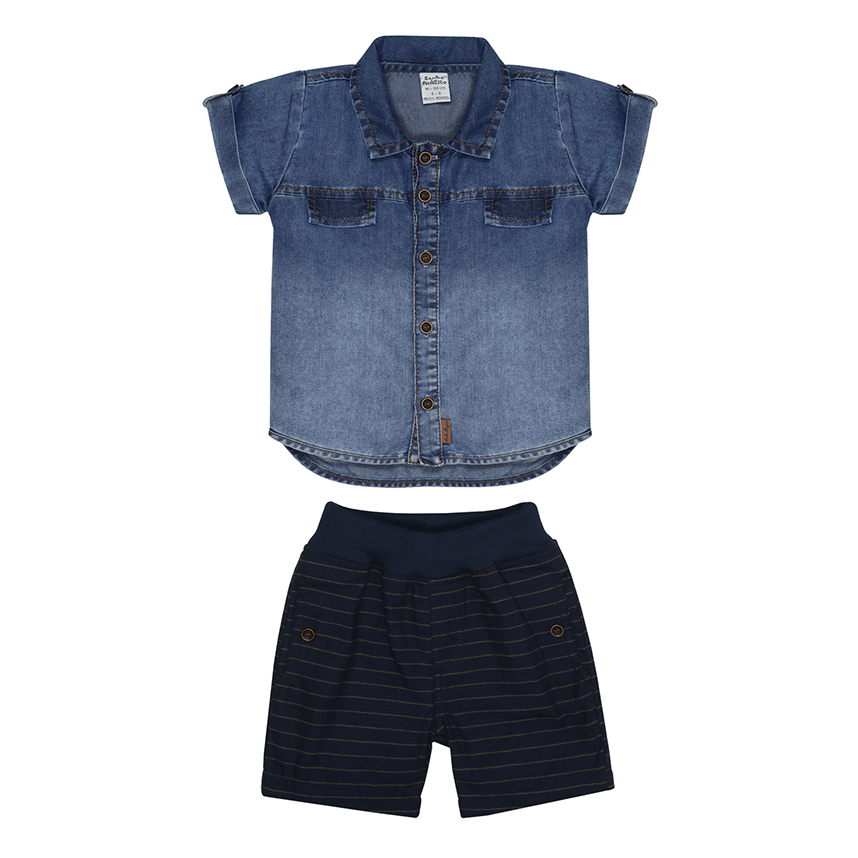 Conjunto Infantil Sonho Mágico Camiseta Jeans E Bermuda