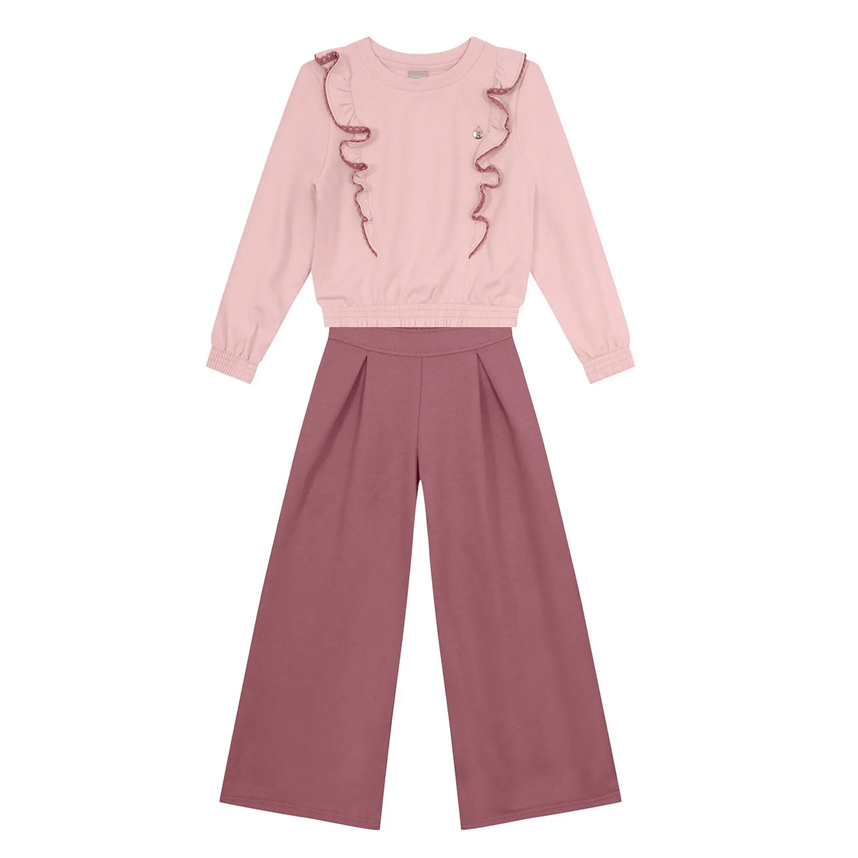Conjunto Juvenil Mundi Blusão E Calça Wide Leg Moletom