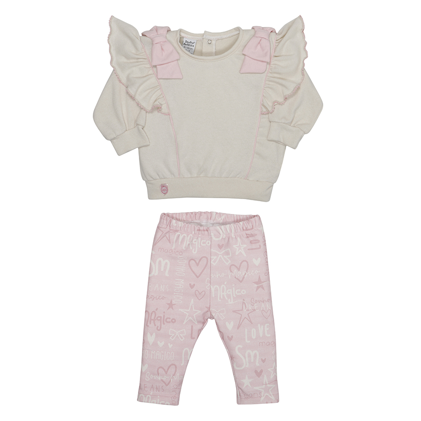 Conjunto Infantil Sonho Mágico Blusa Babados E Laços E Calça