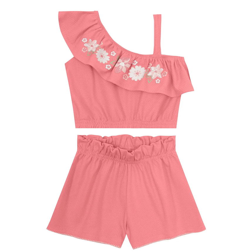 Conjunto Juvenil Brandili Cropped Com Glitter E Short