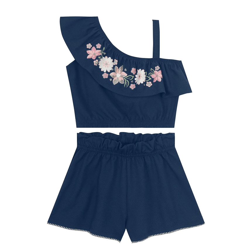 Conjunto Juvenil Brandili Cropped Com Glitter E Short