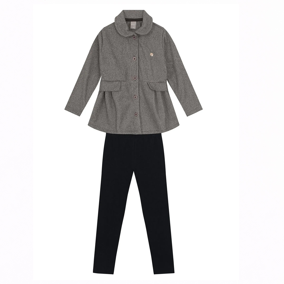 Conjunto Infantil Mundi Casaco Com Botões E Calça Legging