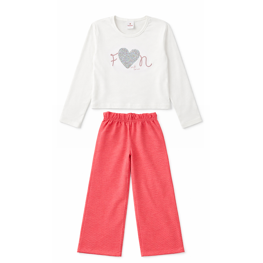 Conjunto Infantil Brandili Blusa Coração E Calça Wide Leg
