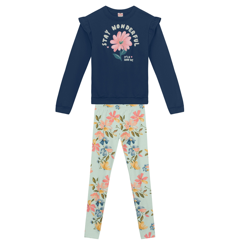 Conjunto Infantil Brandili Blusão Flor E Calça Legging