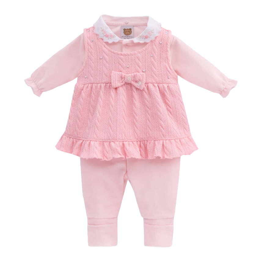 Saída Maternidade Aconchego Pala Vestido Com Bordado 3 Peças