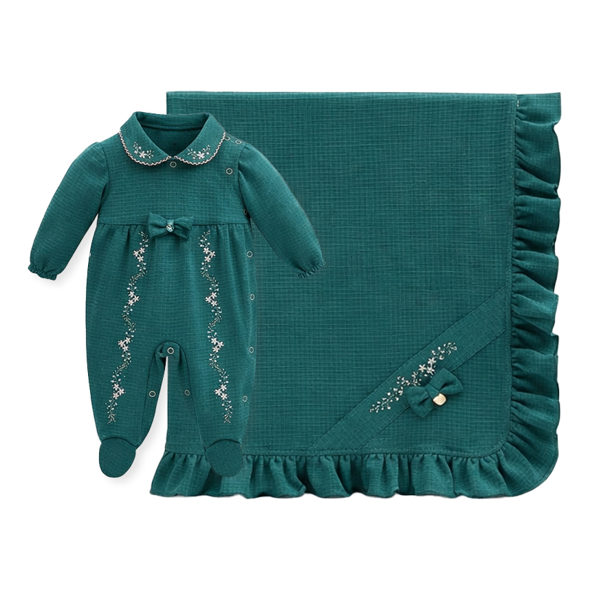 Saída Maternidade Aconchego Com Bordado Flor E Laço 2 Peças