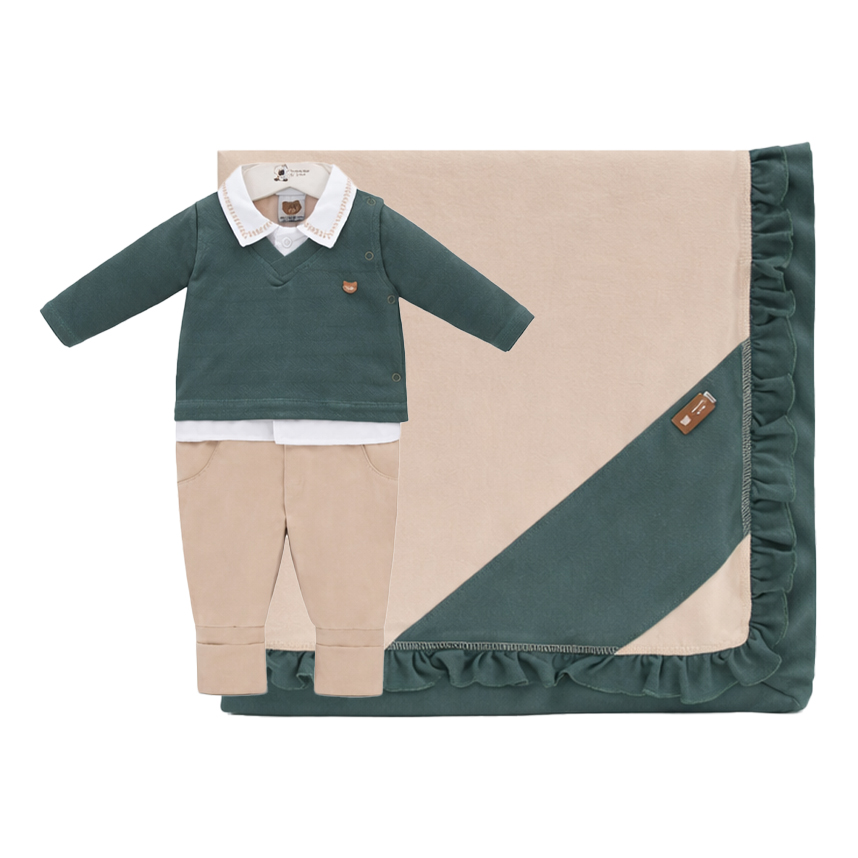 Saída Maternidade Aconchego Menino Gola Bordada 2 Peças