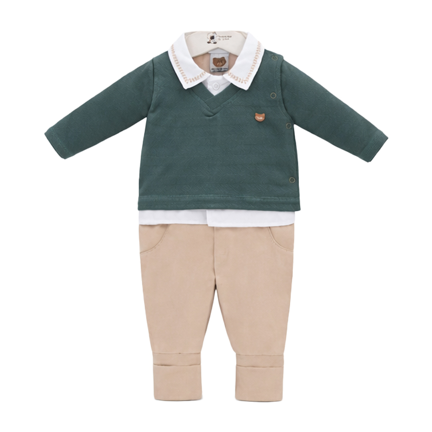 Saída Maternidade Aconchego Menino Gola Bordada 2 Peças