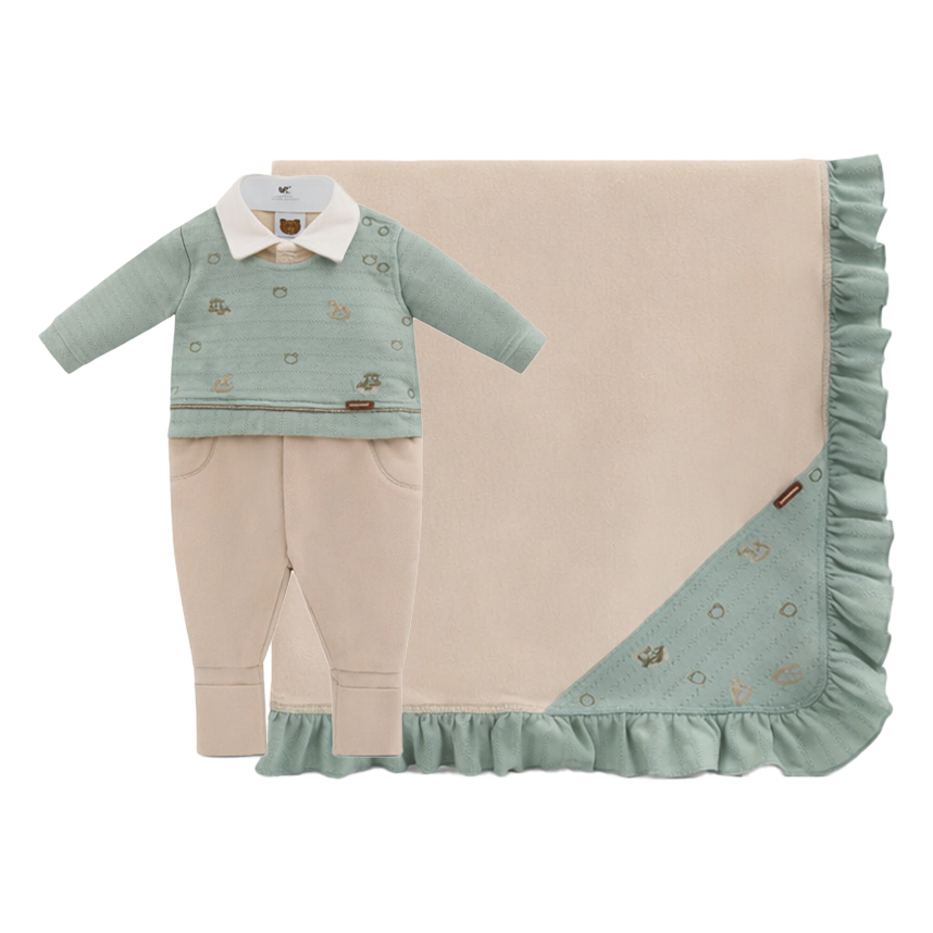 Saída Maternidade Aconchego Bordado Cavalinhos 2 Peças