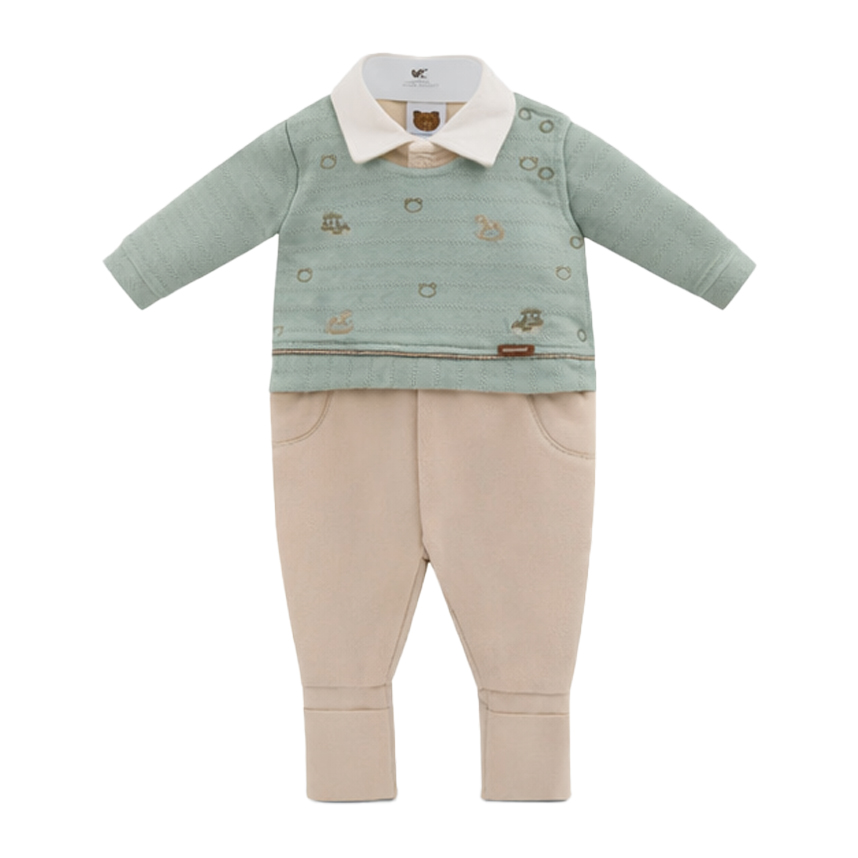 Saída Maternidade Aconchego Bordado Cavalinhos 2 Peças