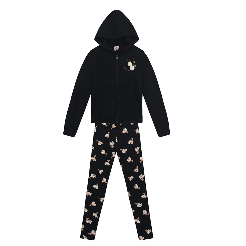 Conjunto Juvenil Brandili Jaqueta Bordada E Calça Legging Conjunto Juvenil Brandili Jaqueta Bordada E Calça Legging