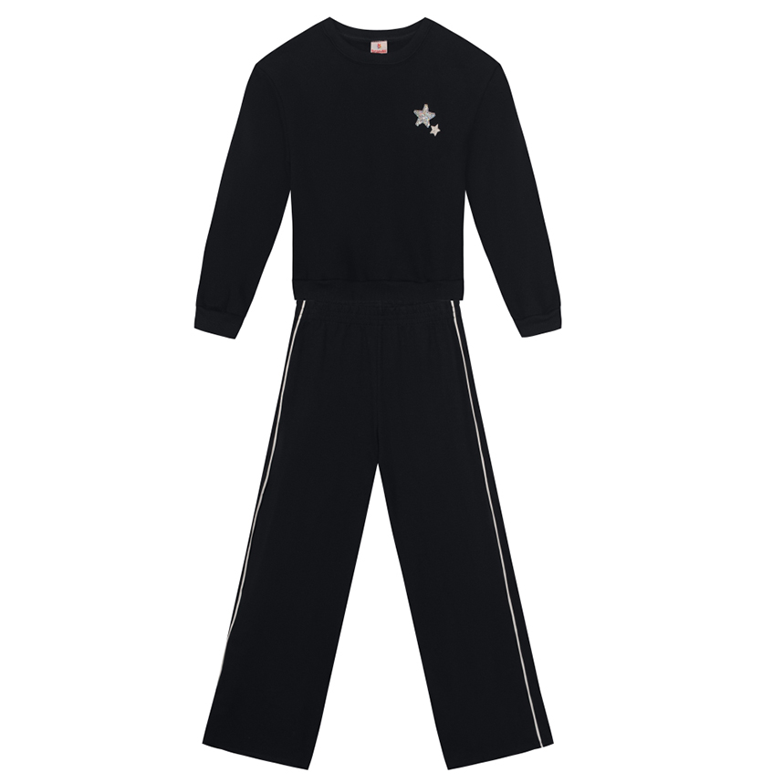 Conjunto Juvenil Brandili Blusão Cropped E Calça Wide Leg Conjunto Juvenil Brandili Blusão Cropped E Calça Wide Leg