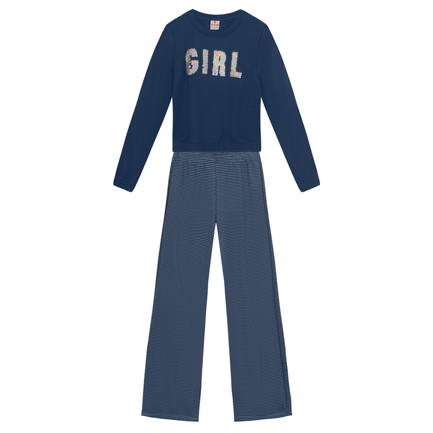 Conjunto Juvenil Brandili Blusão Moletom e Calça Wide Leg