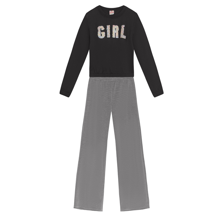 Conjunto Juvenil Brandili Blusão Moletom e Calça Wide Leg Conjunto Juvenil Brandili Blusão Moletom e Calça Wide Leg