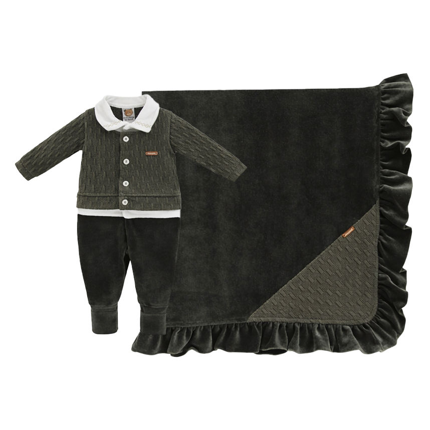 Saída Maternidade Aconchego Menino Casaco Tricô 2 Peças