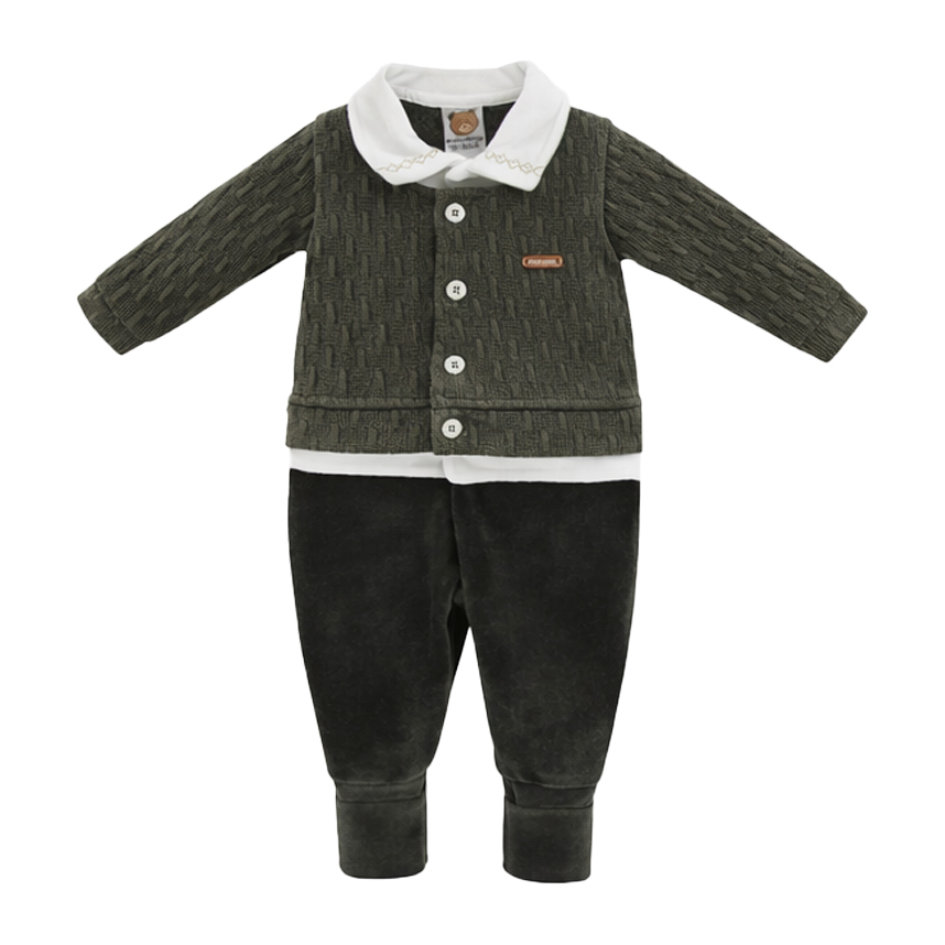 Saída Maternidade Aconchego Menino Casaco Tricô 2 Peças