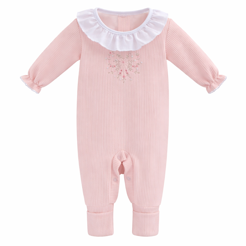 Macacão Longo Bebê Aconchego Bordado Laço Com Babado