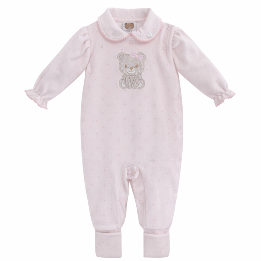 Macacão Longo Bebê Aconchego Com Bordado Ursinha