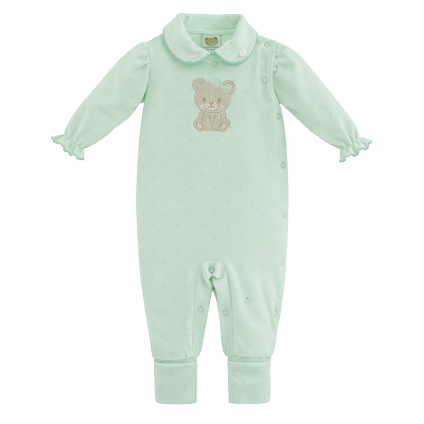 Macacão Longo Bebê Aconchego Com Bordado Ursinha