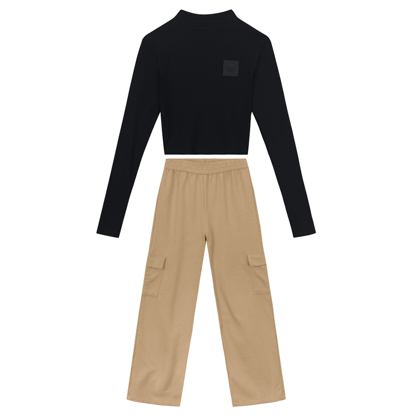 Conjunto Juvenil Brandili Blusa Cropped E Calça Moletinho