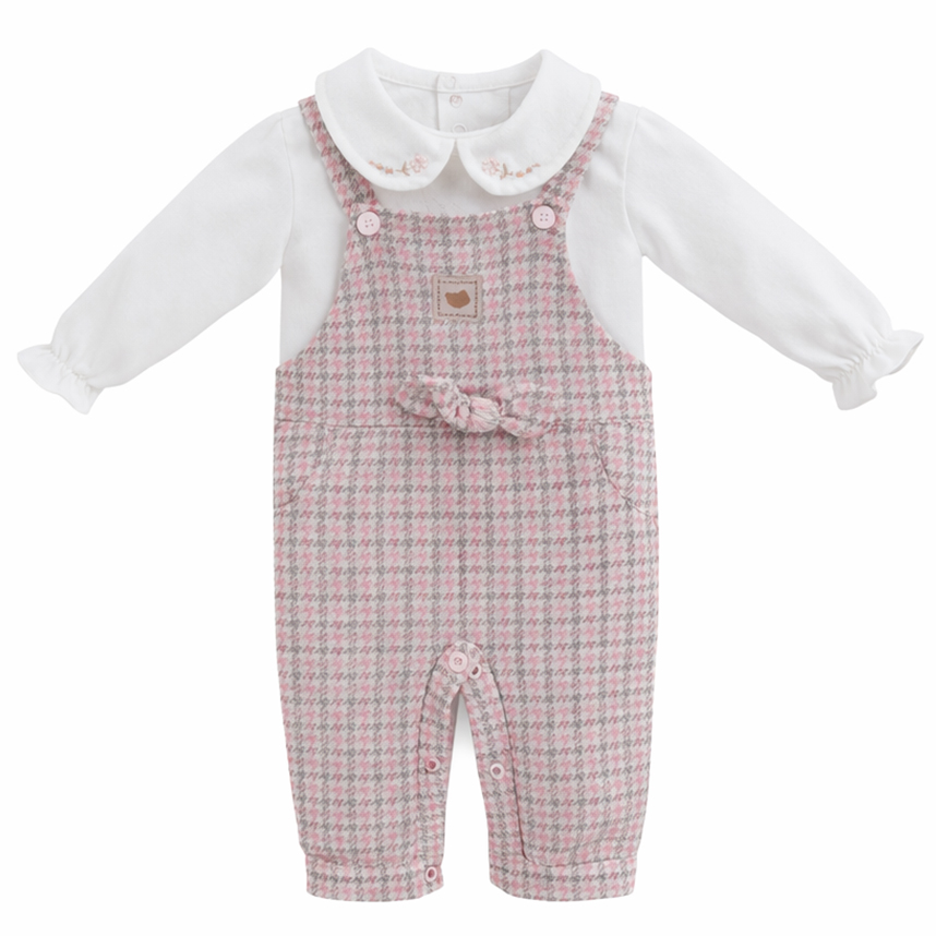Macacão Longo Bebê Aconchego Xadrez Com Body 2 Peças