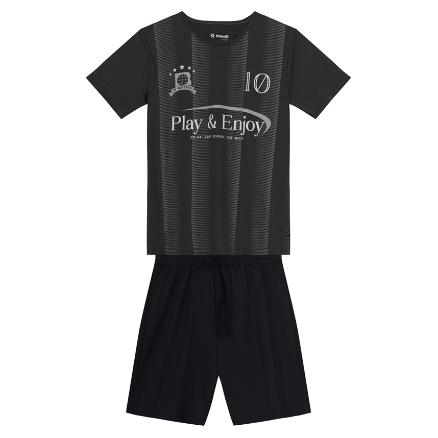 Conjunto Juvenil Brandili Camiseta Play E Bermuda Dry Fit